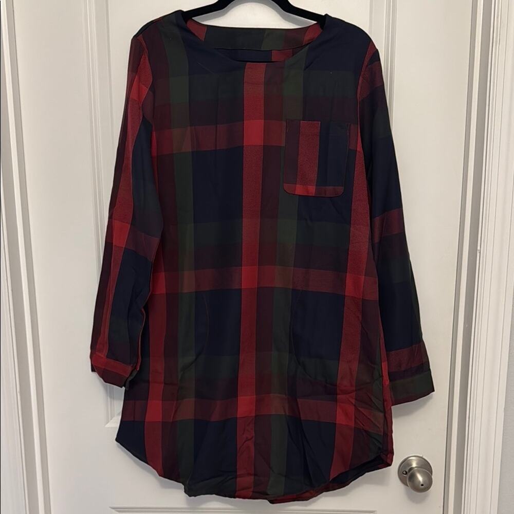 Cupshe Plaid Long Sleeve dress with adjustable sleeves NWOT - Picture 2 of 4